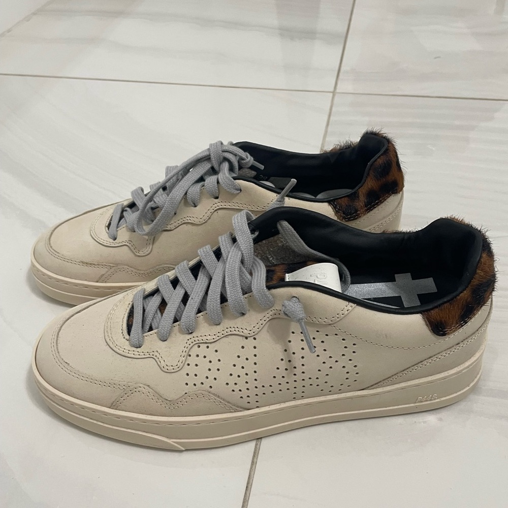 P448 Cream Sneakers with Animal Print Accent